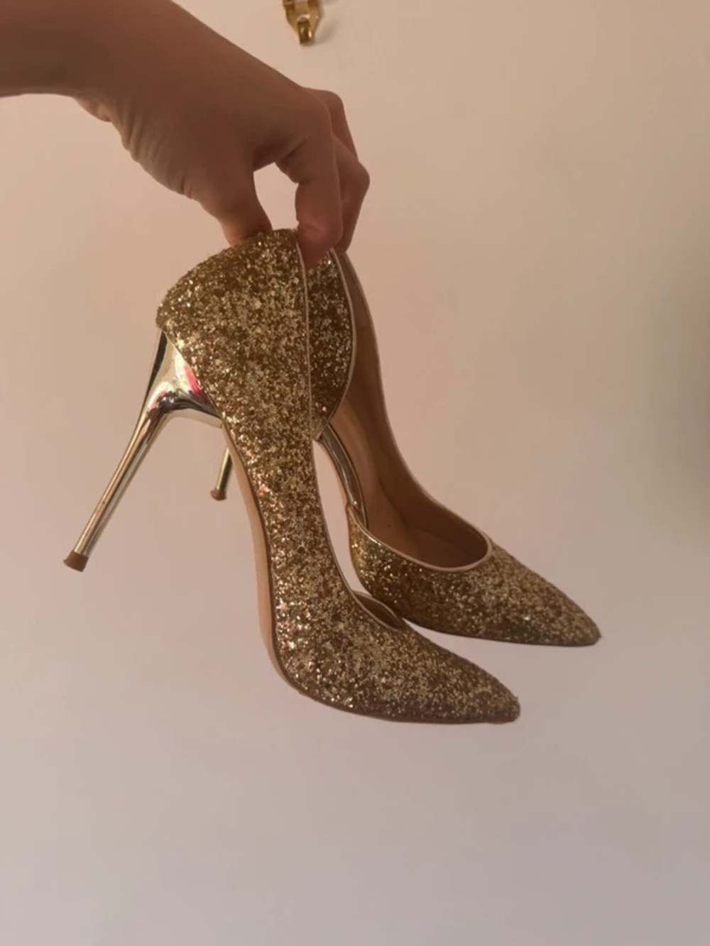 Gold Glitter Pointed-Toe Stiletto Pumps - Women's